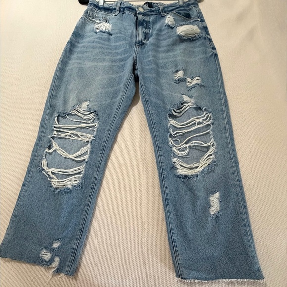 PAIGE Light Blue Distressed Boyfriend Jeans - Picture 2 of 15